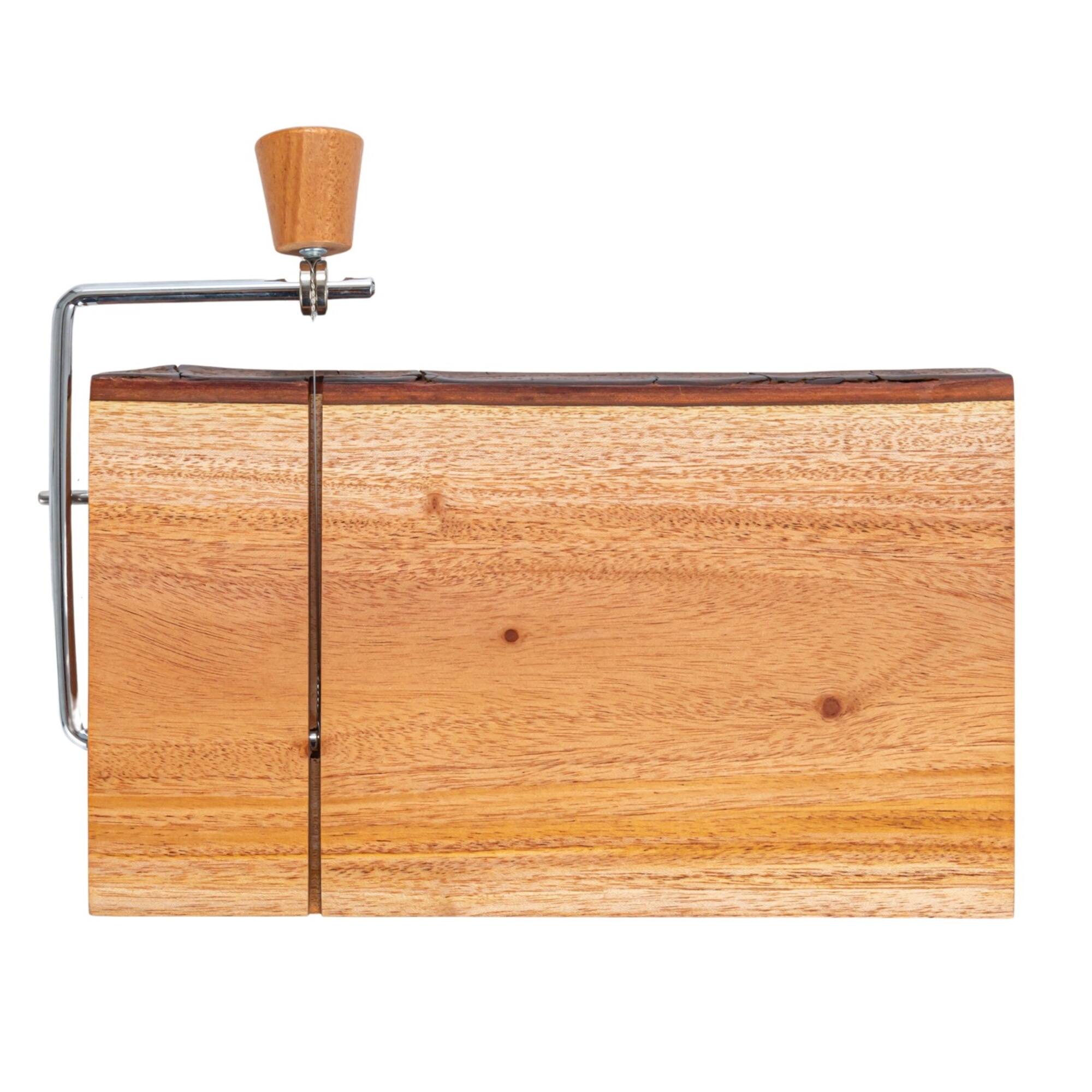 Hello Honey® 10.5" Natural Wood & Metal Cheese Slicer with Bark Edge